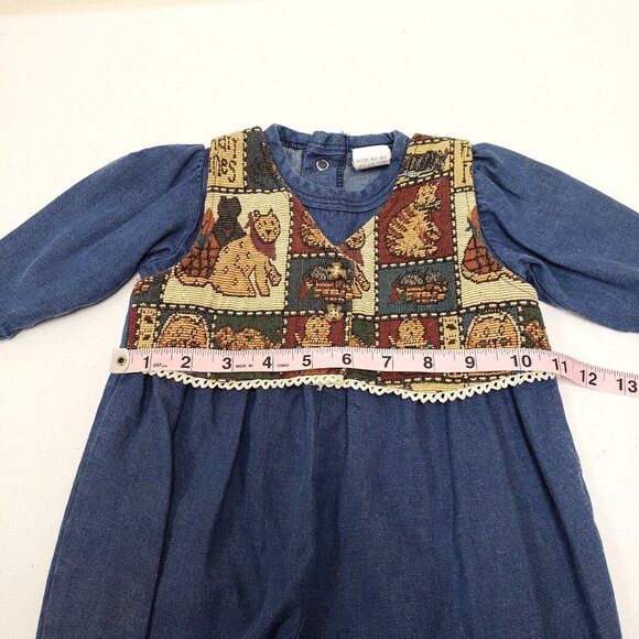 Buster Brown Girls Vintage Denim Romper Tapestry Vest Baby Size 3-6 Months - Picture 10 of 11